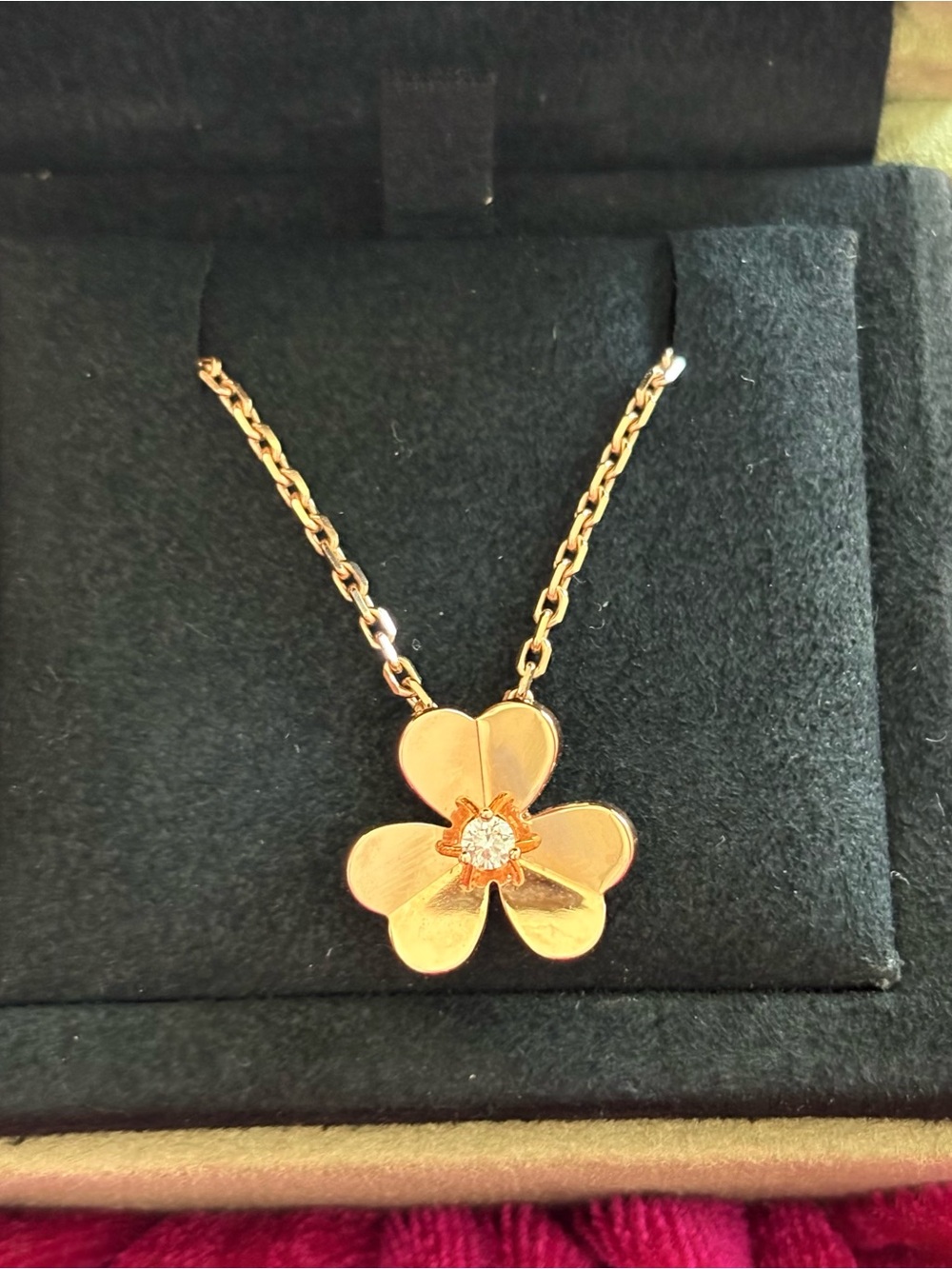Van Cleef & Arpels Frivole Rose Gold Flower Necklace with Diamond Center